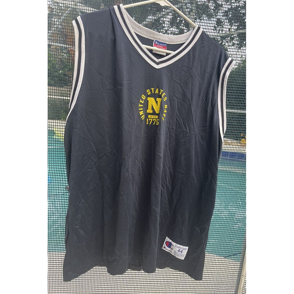 Vintage Champion Basketball Jersey US Navy V Neck Military Throwback Mens Large